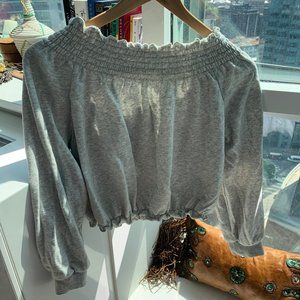 GARAGE - grey off the shoulder sweater.